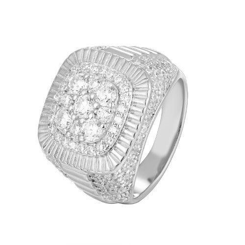 Sterling Silver CZ Square Designer Sz 7 Mens Ring RP