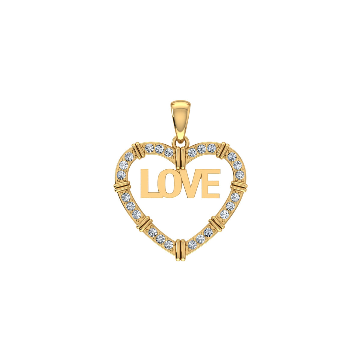 10K Yellow Gold Round Diamond Womens Love Heart Pendant 1/4 Cttw