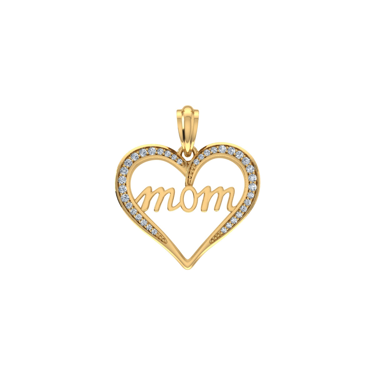 10K Yellow Gold Round Diamond Womens Mom Heart Pendant 1/8 Cttw