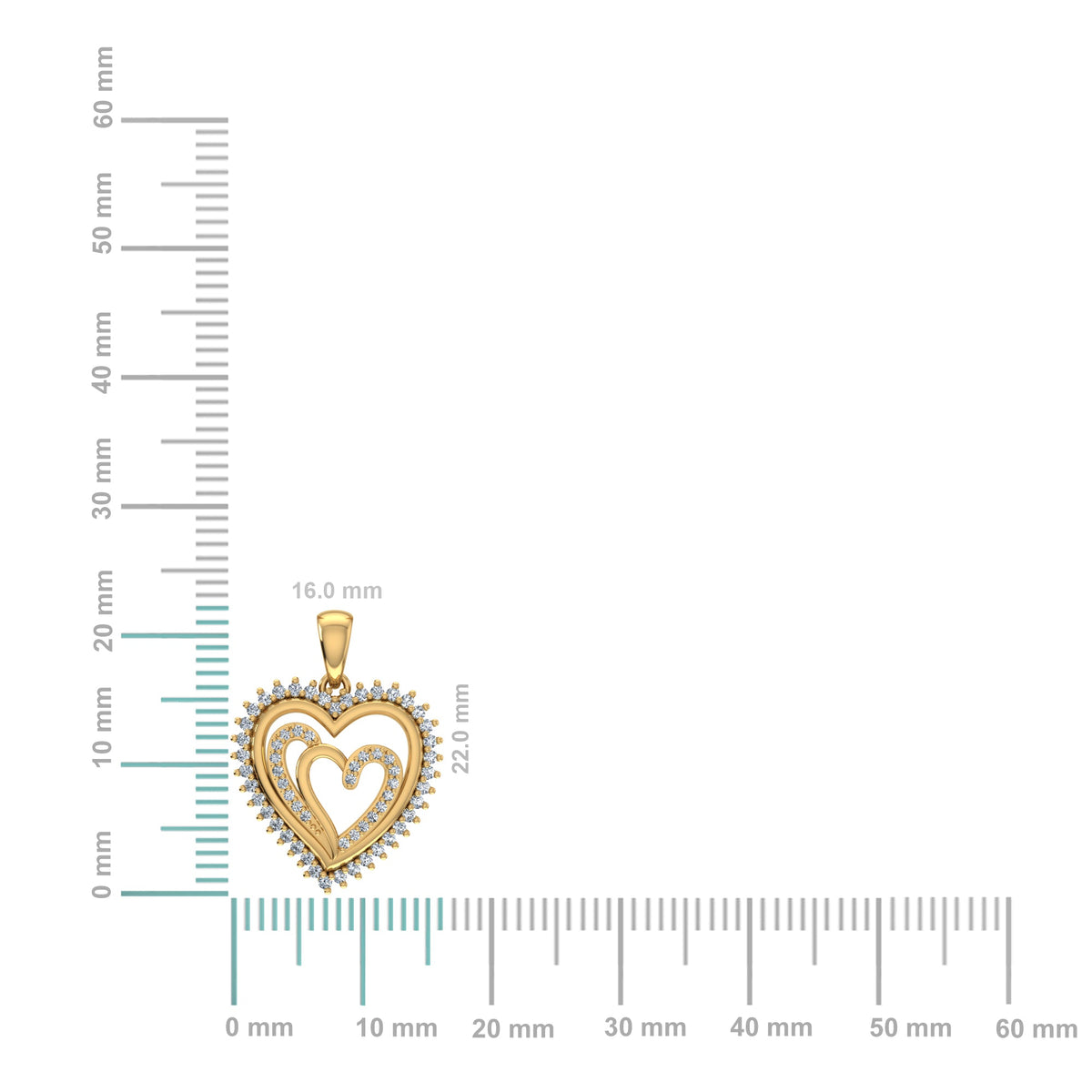 10K Yellow Gold Round Diamond Womens Double Heart Pendant 1/4 Cttw