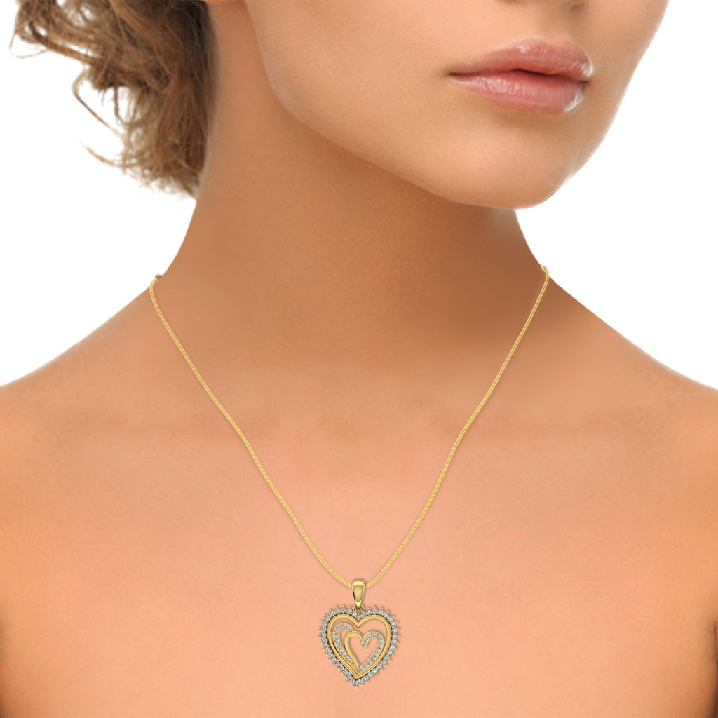 10K Yellow Gold Round Diamond Womens Double Heart Pendant 1/4 Cttw