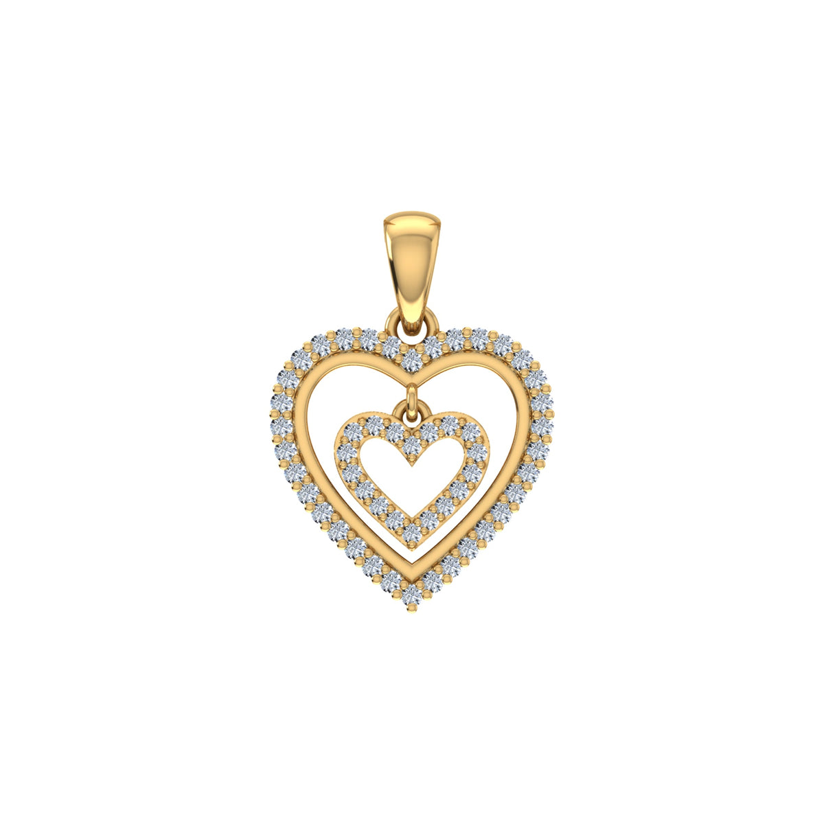 10K Yellow Gold Round Diamond Womens Double Heart Pendant 1/4 Cttw