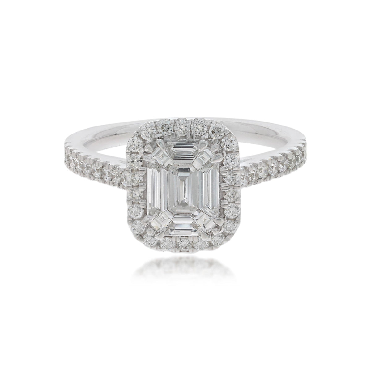 14K White Gold T.W. Emerald Diamond Pie Cut Ring Sz 7 2-1/4Cttw