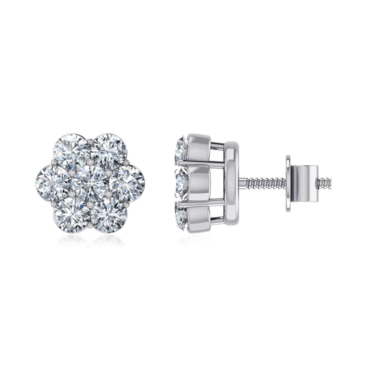 Sterling Silver Round Cz Flower Stud Earrings RP