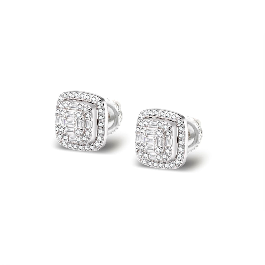 Sterling Silver Round Moissanite Square Shape Designer Stud Earrings RP 5/8 Cttw