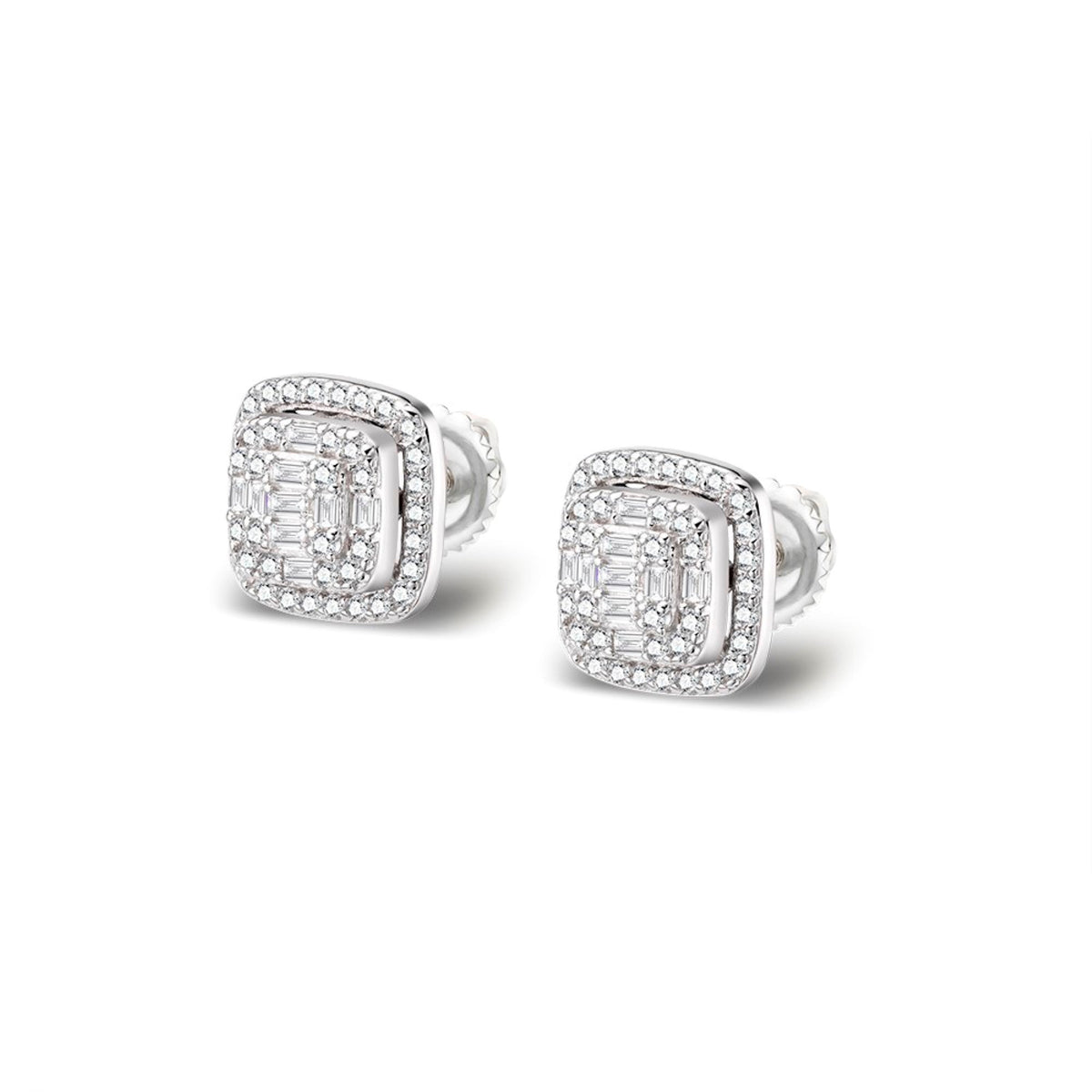 Sterling Silver Round Moissanite Square Shape Designer Stud Earrings RP 5/8 Cttw