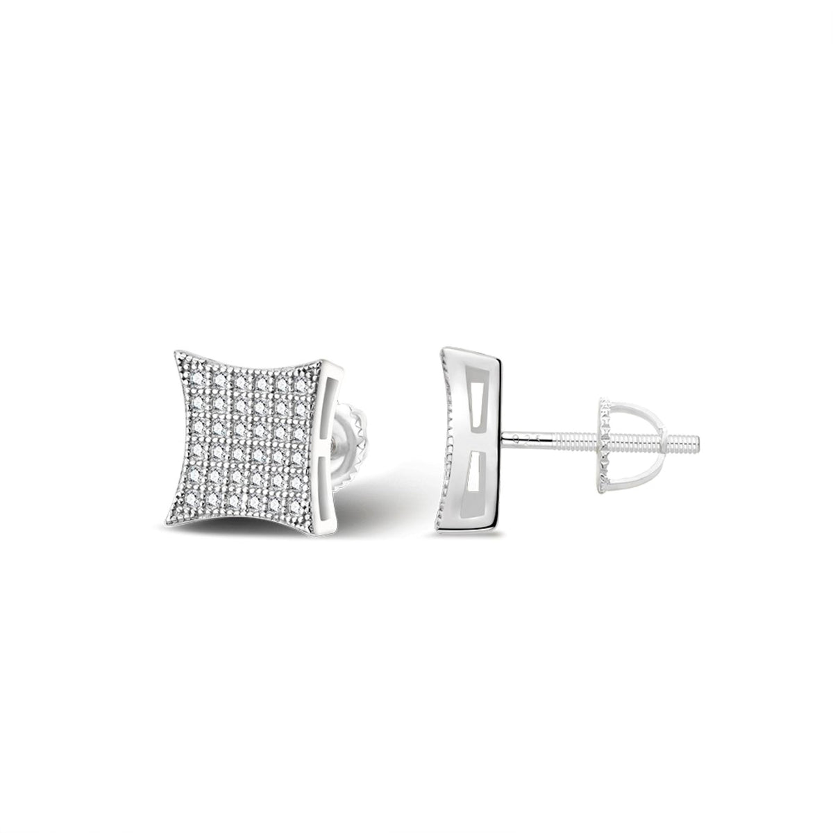 Sterling Silver Round Moissanite Square Shape Designer Stud Earrings RP 1/2 Cttw