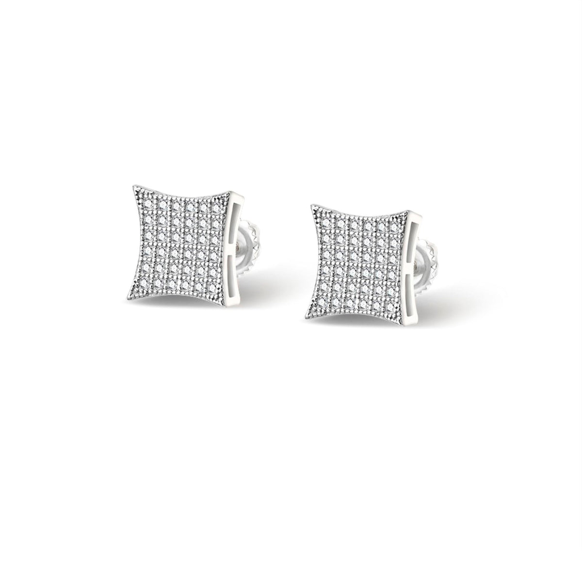 Sterling Silver Round Moissanite Square Shape Designer Stud Earrings RP 1/2 Cttw