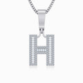 10K White Gold  Tw Baguette Initial H Pendant 3/8 Cttw