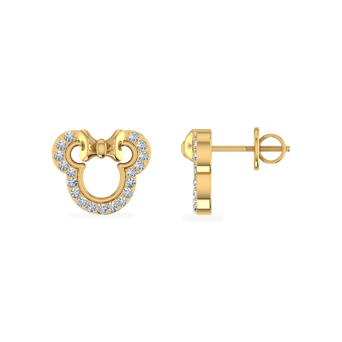 10K Yellow Gold Round Diamond Designer Stud Earrings 1/10 Cttw