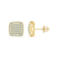 10K Yellow Gold Round Diamond Square Shape Stud Earrings 1/2 Cttw