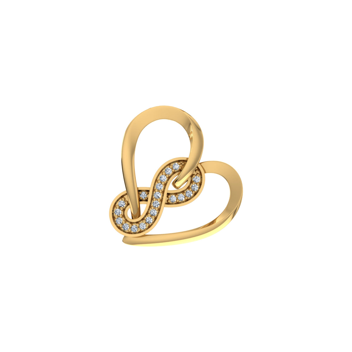 10K Yellow Gold Round Diamond Heart Shape Twisted Infinity Pendant 1/25 Cttw