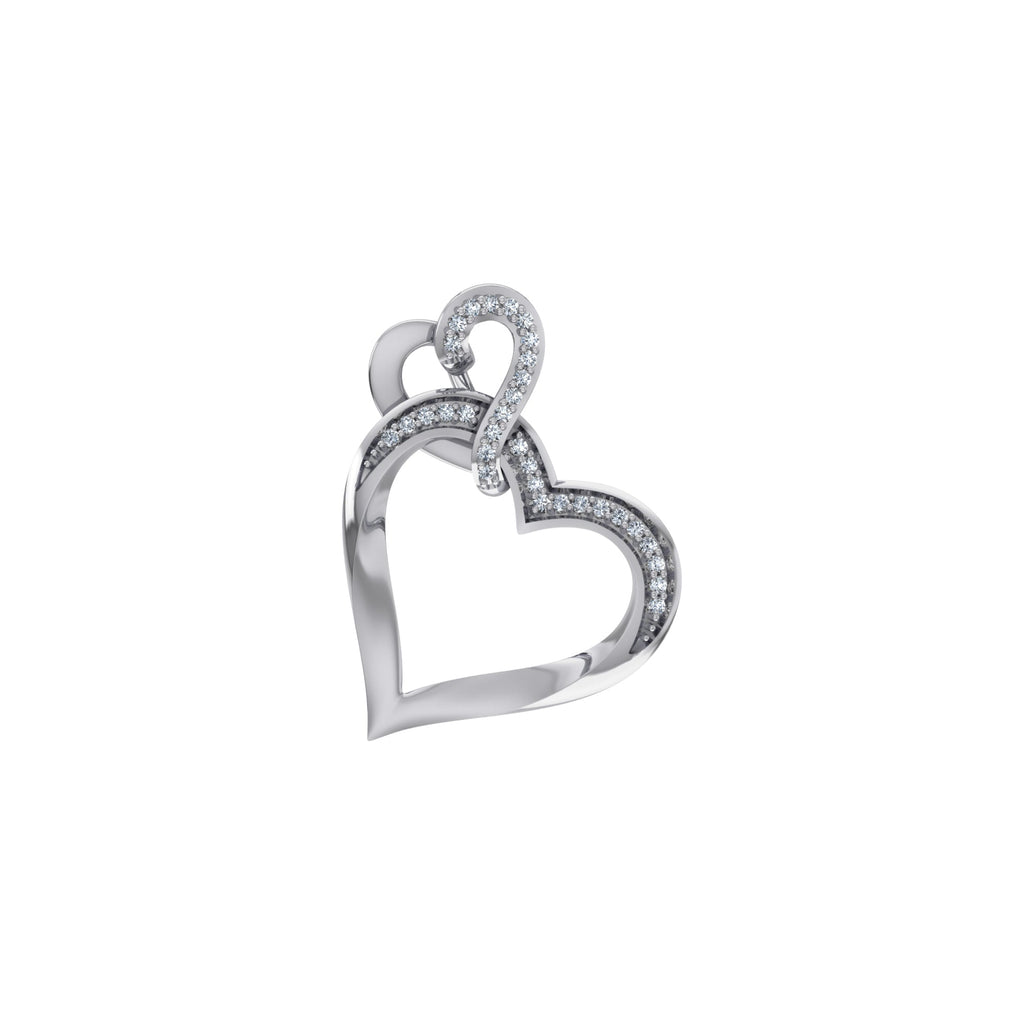10K White Gold Round Diamond Womens Double Heart Pendant 1/20 Cttw