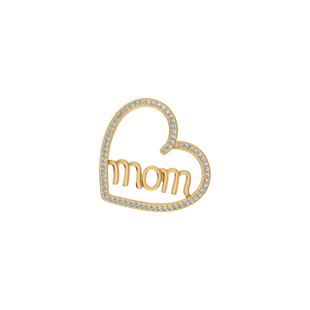 10K Yellow Gold Round Diamond Womens Mom Heart Pendant 1/10 Cttw