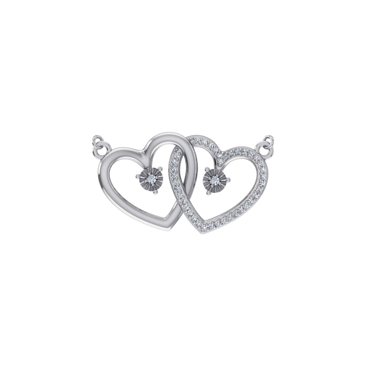 10K White Gold Round Diamond Womens Double Heart Pendant 1/10 Cttw