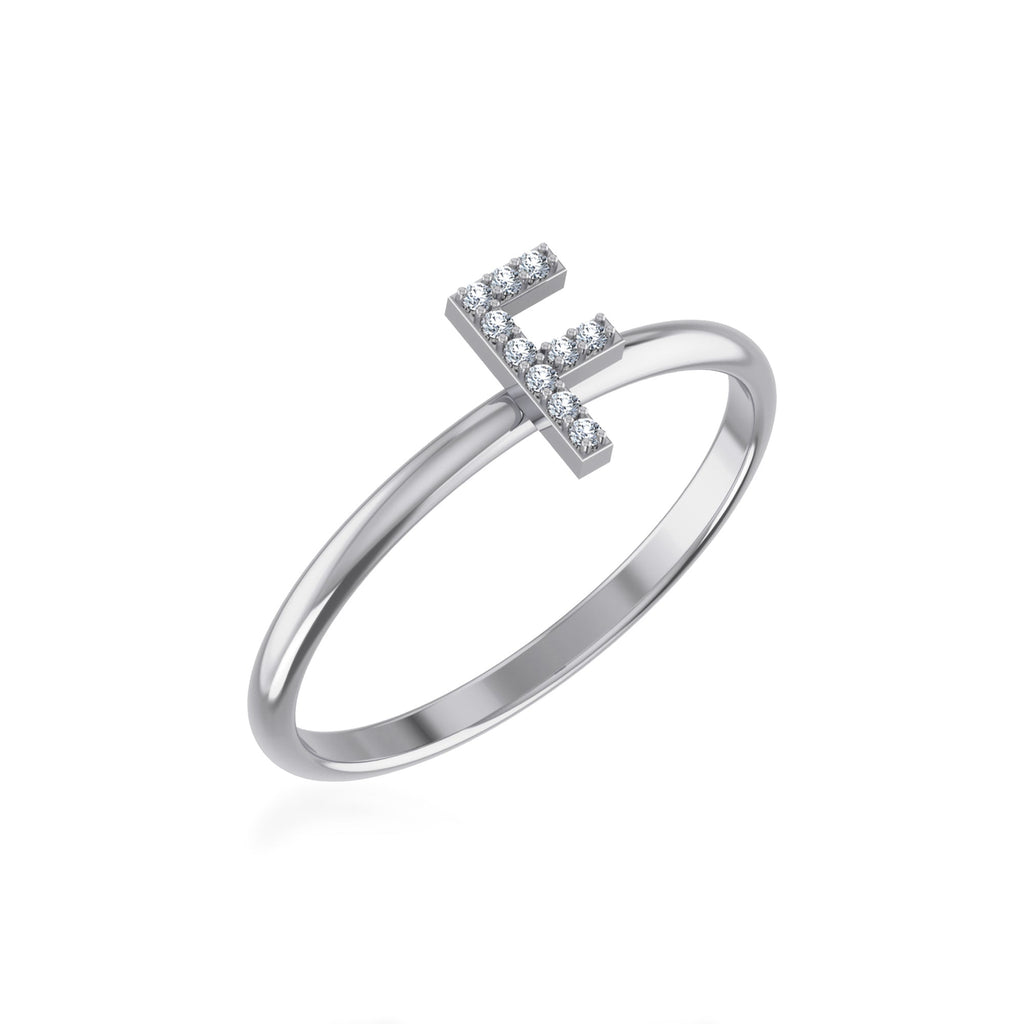10K White Gold Womens Round Diamond F Initial Letter Ring 1/25 Cttw
