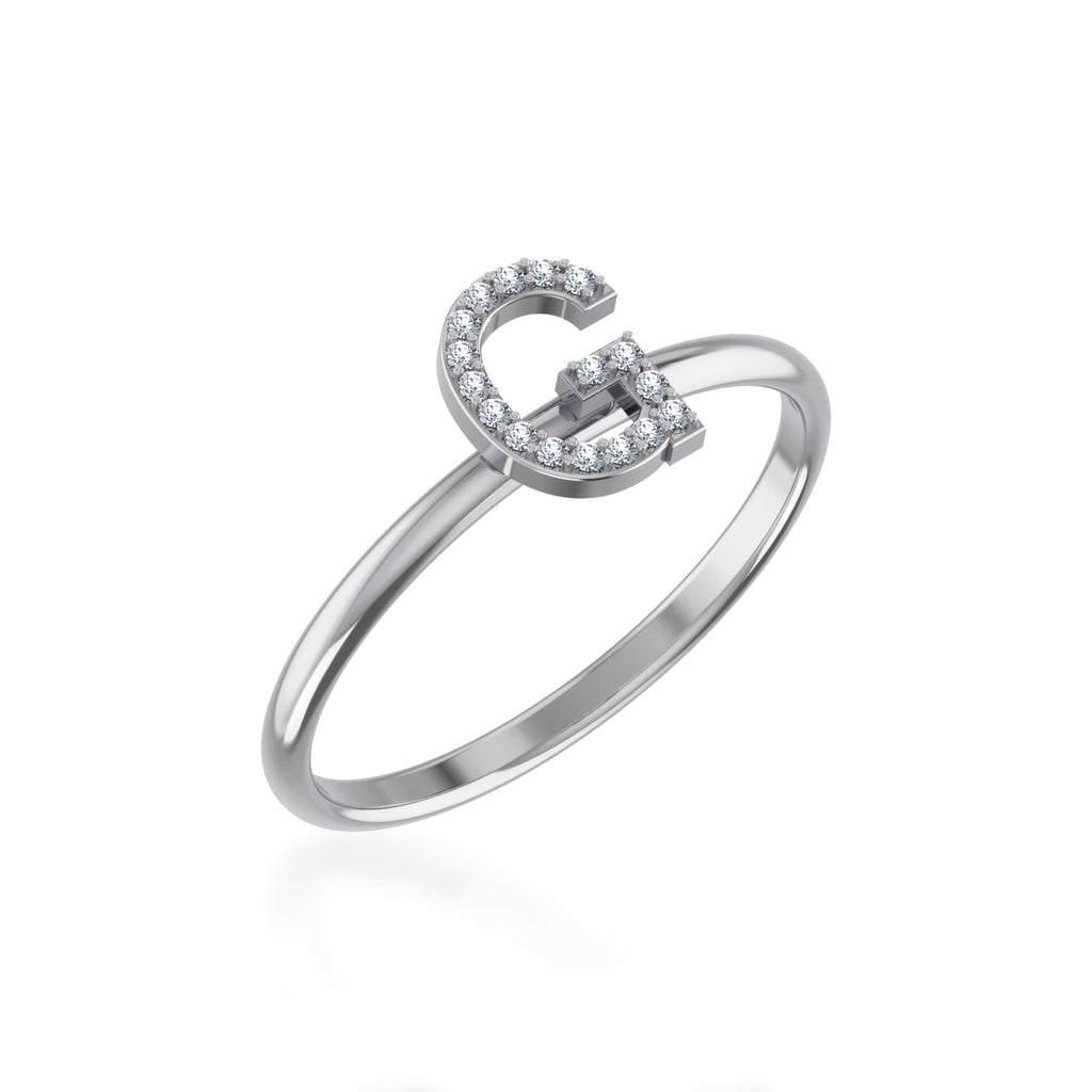 10K White Gold Womens Round Diamond G Initial Letter Ring 1/20 Cttw