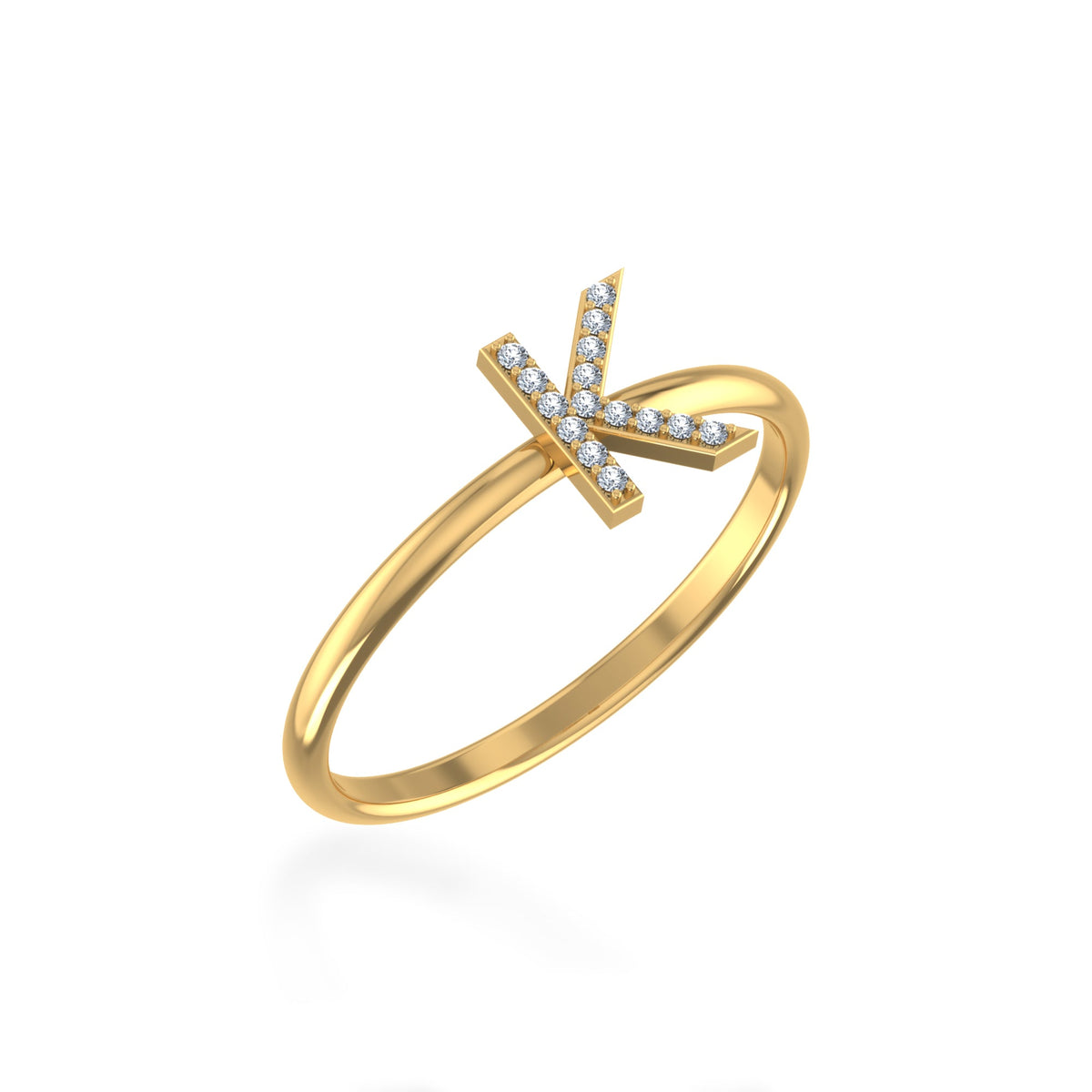 10K Yellow Gold Womens Round Diamond K Initial Letter Ring 1/25 Cttw