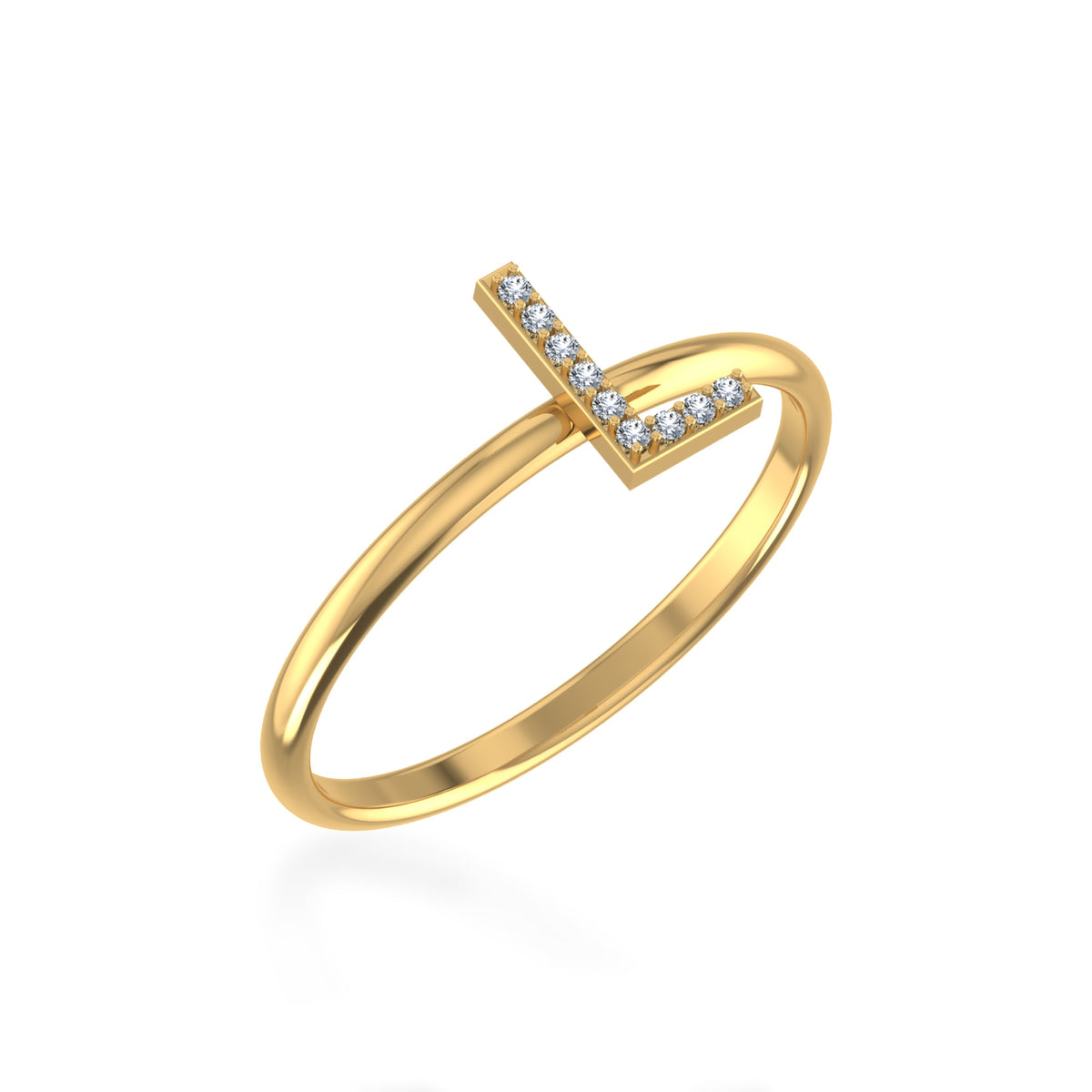 10K Yellow Gold Womens Round Diamond L Initial Letter Ring 1/25 Cttw