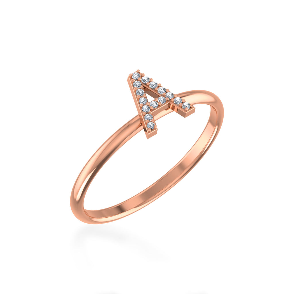 10K Rose Gold Womens Round Diamond A Initial Letter Ring 1/25 Cttw