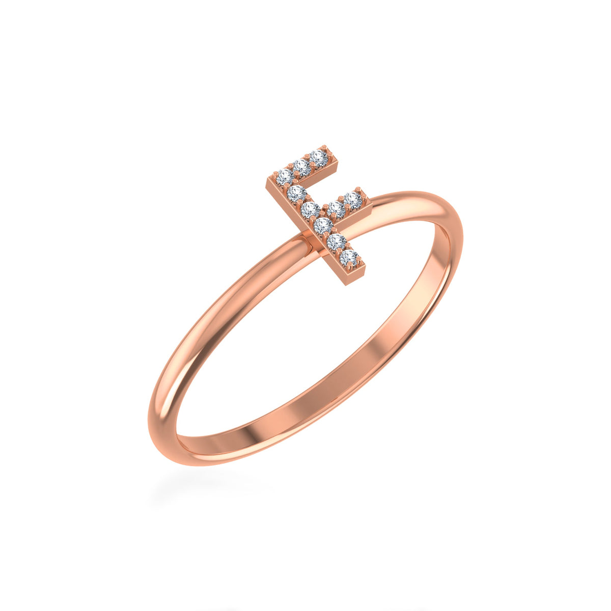 10K Rose Gold Womens Round Diamond F Initial Letter Ring 1/25 Cttw
