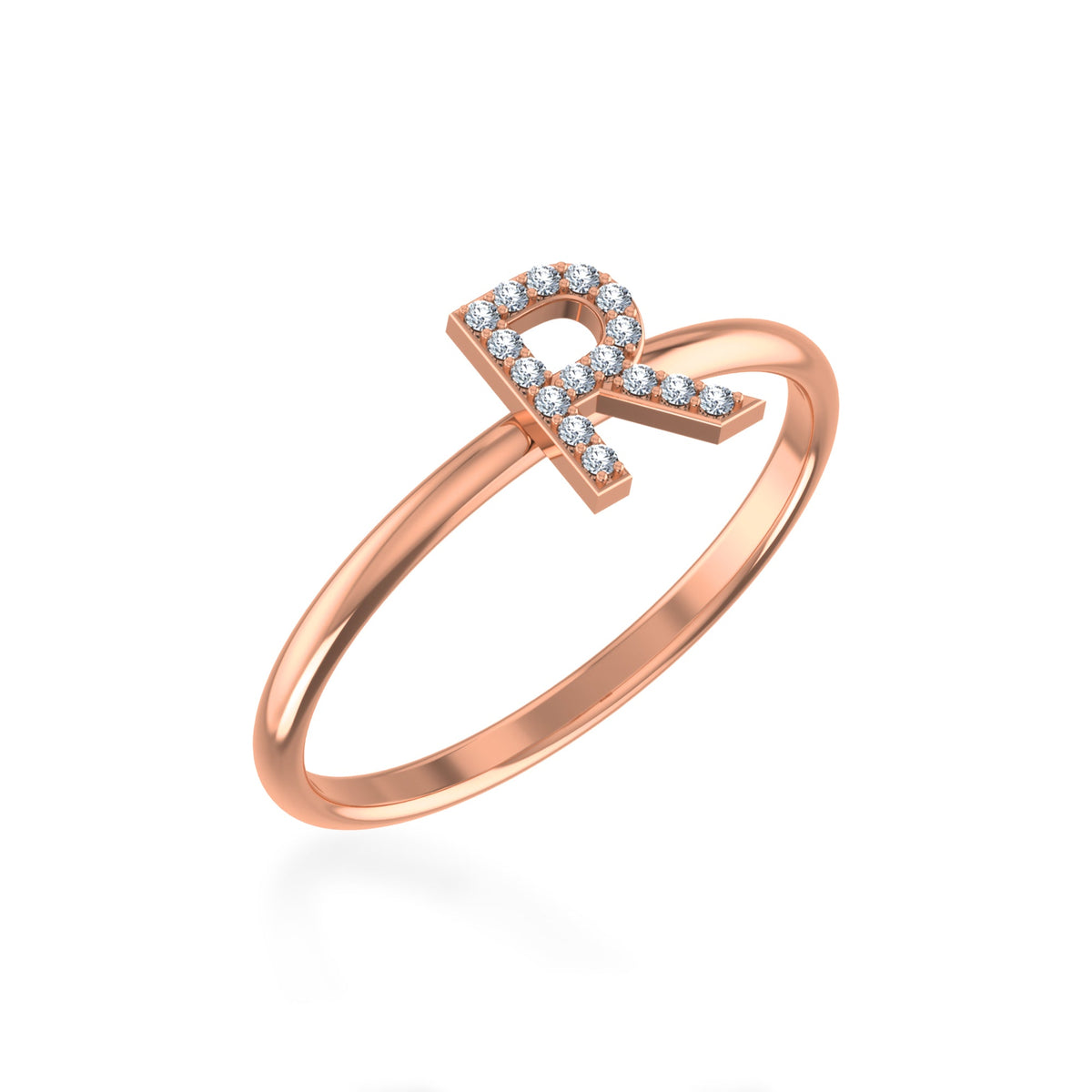 10K Rose Gold Womens Round Diamond R Initial Letter Ring 1/25 Cttw