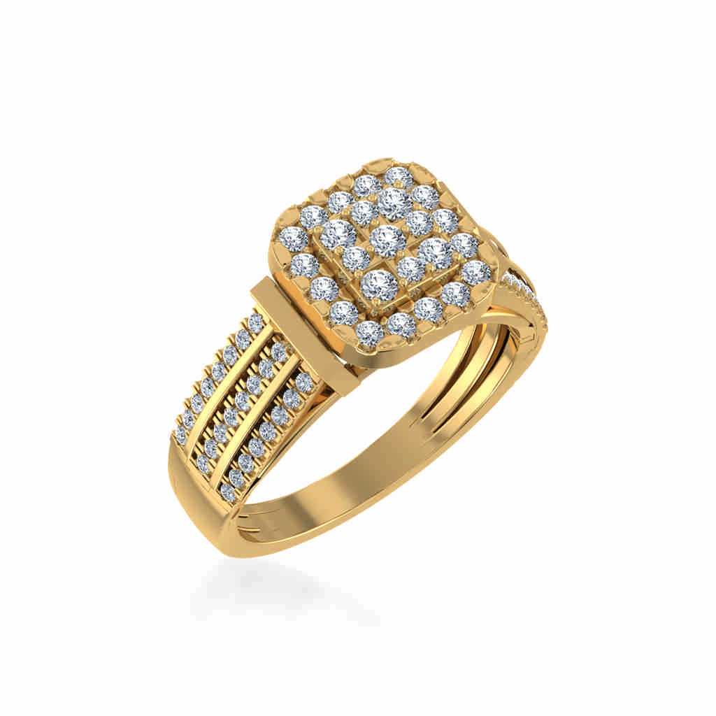 10K Yellow Gold Round Diamond Halo Bridal Cluster Ring 7/8 Cttw