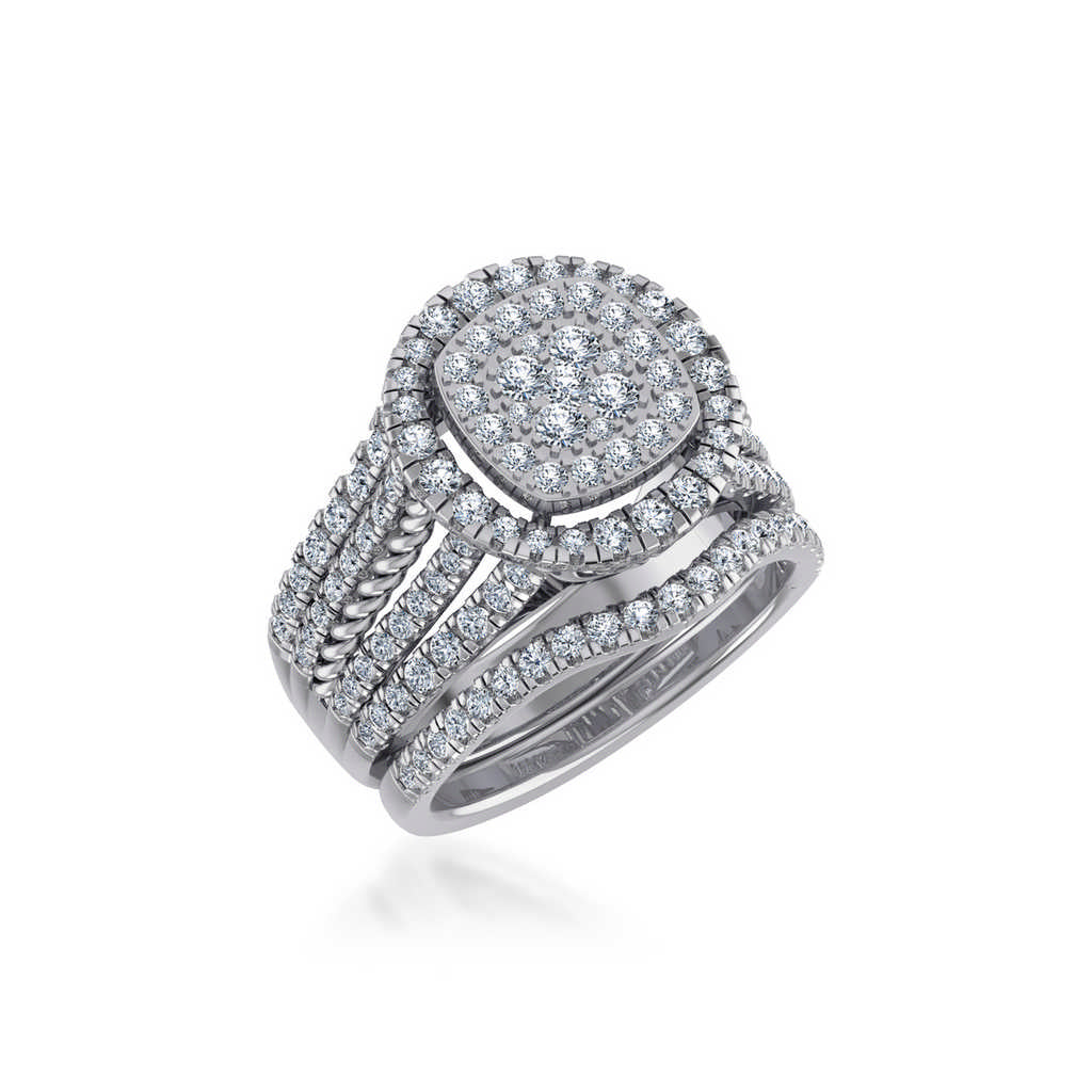 10K White Gold Round Diamond Halo Big Bridal Cluster Ring 1-5/8 Cttw