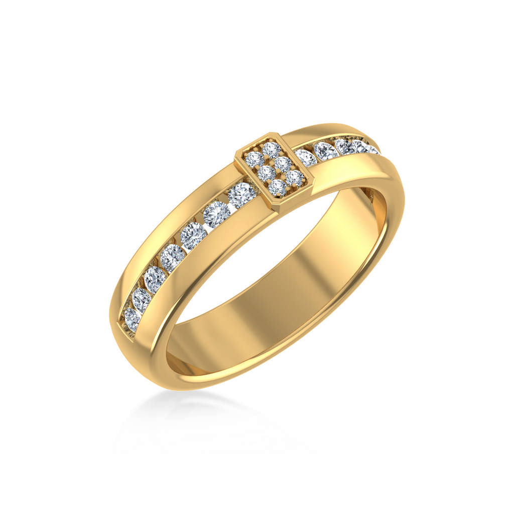 14K Yellow Gold Round Diamond Prong Set Designer Couple Band 3/8 Cttw