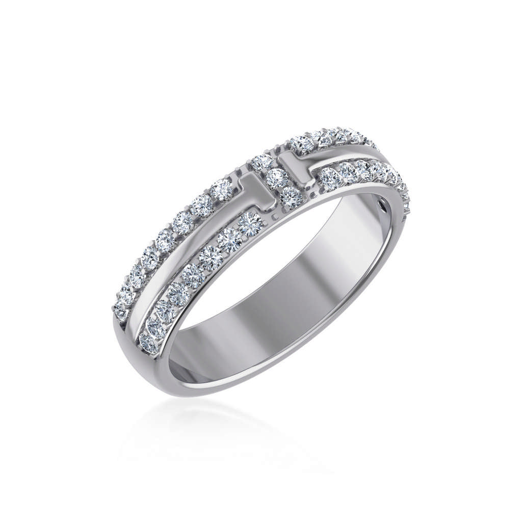 14K White Gold Round Diamond Prong Set Designer Couple Band 3/8 Cttw