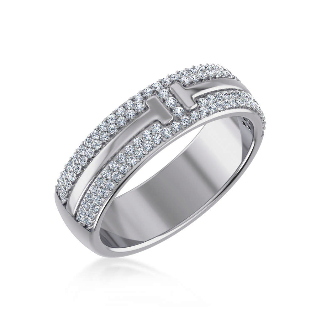 14K White Gold Round Diamond Prong Set Designer Couple Band 1/2 Cttw