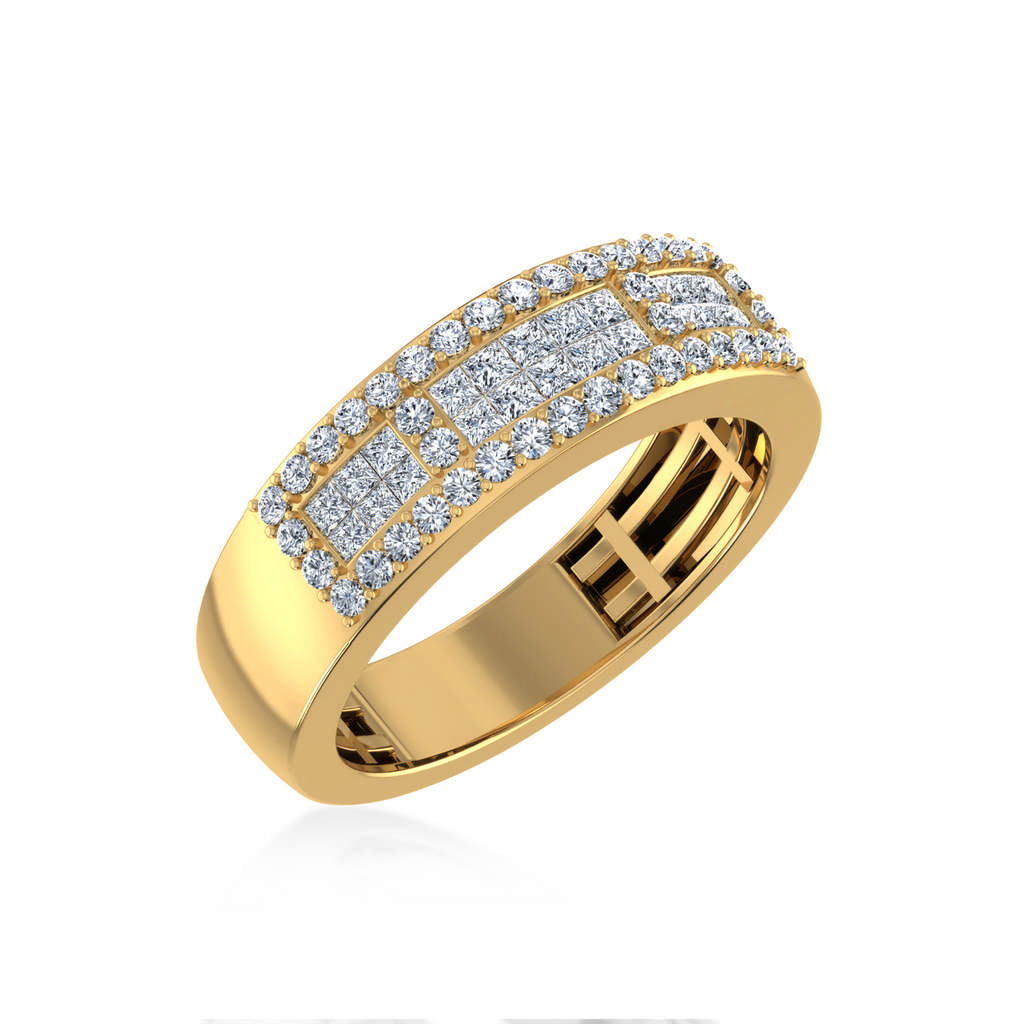 10K Yellow Gold Princess Diamond Mens Invisible Band 1-1/8 Cttw