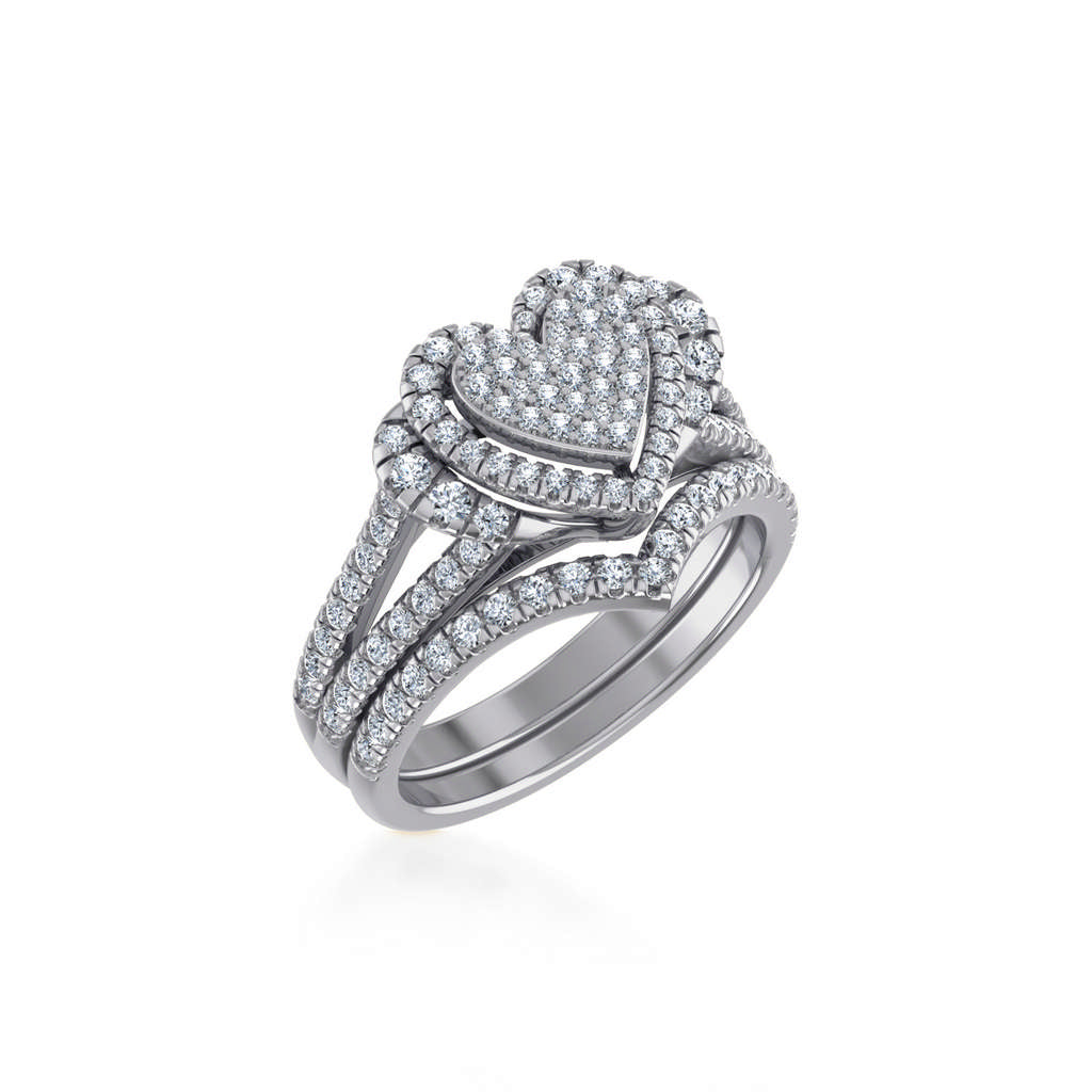 10K White Gold Womens Round Diamond Big Bridal Heart Shape Ring 1 Cttw