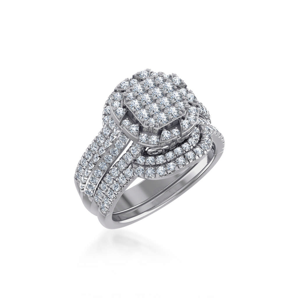 10K White Gold Womens Round Diamond Big Bridal Cushion Shape Ring 1-1/2 Cttw