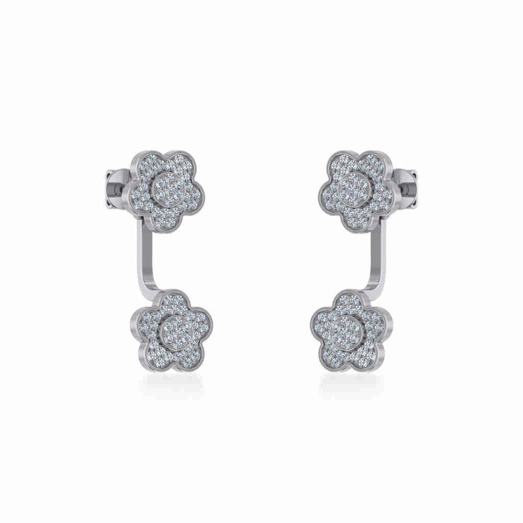 10K White Gold Womens Round Diamond Floral Cluster Top Open Earrings 3/8 Cttw