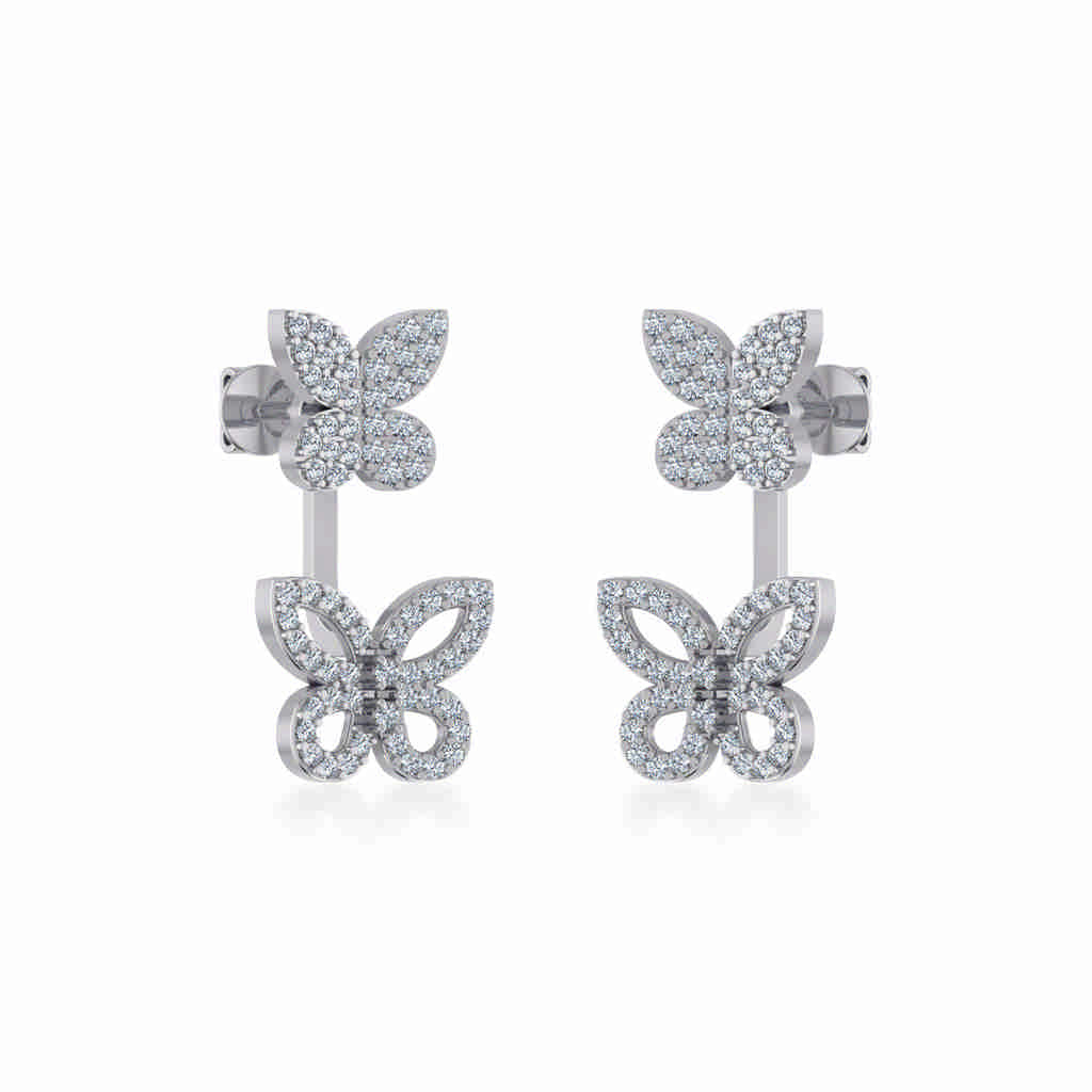 10K White Gold Womens Round Diamond Butterfly Cluster Top Open Earring 1/4 Cttw