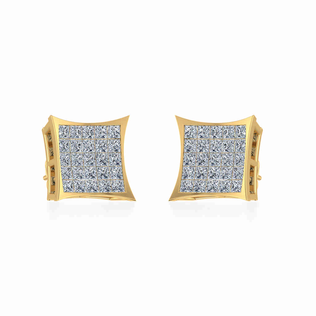 10K Yellow Gold Mens Princess Diamond Square Stud Earrings 3/4 Cttw