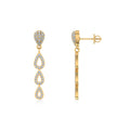 10K Yellow Gold Round Diamond Drop Shape Dangling Earrings 3/4 Cttw