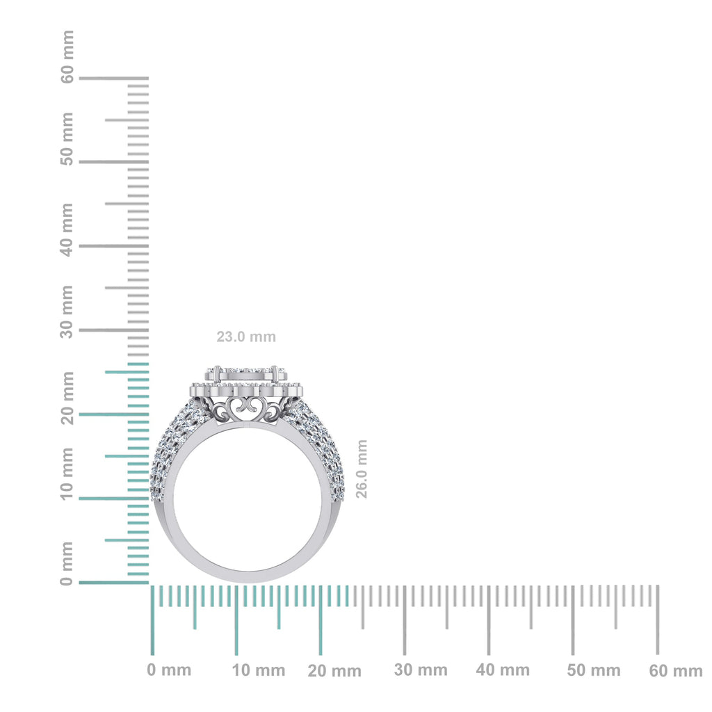 10K White Gold Round Diamond Floral Sz 7 Head Ladies Ring 2 Cttw
