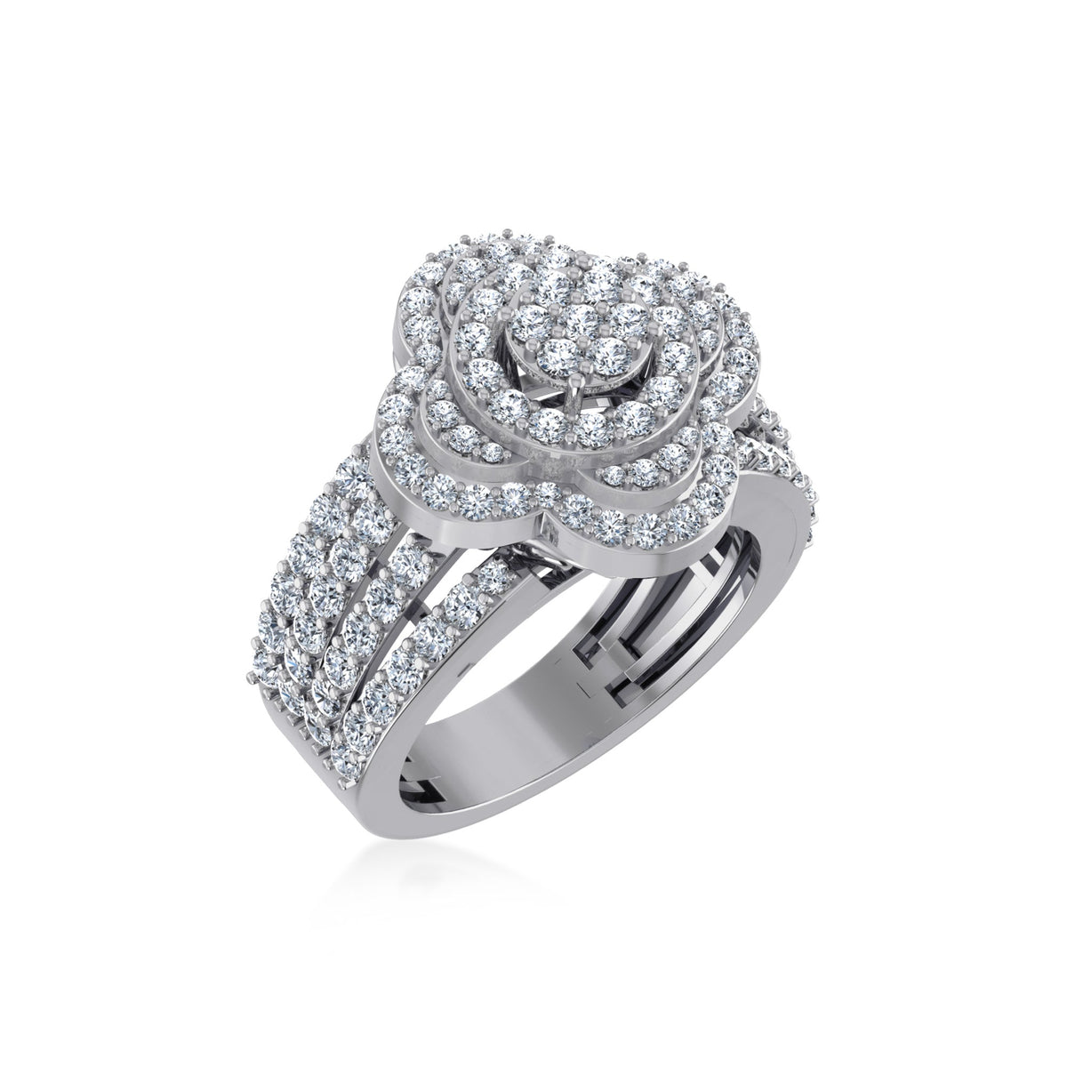 10K White Gold Round Diamond Designer Sz 7 Head Ladies Ring 2 Cttw