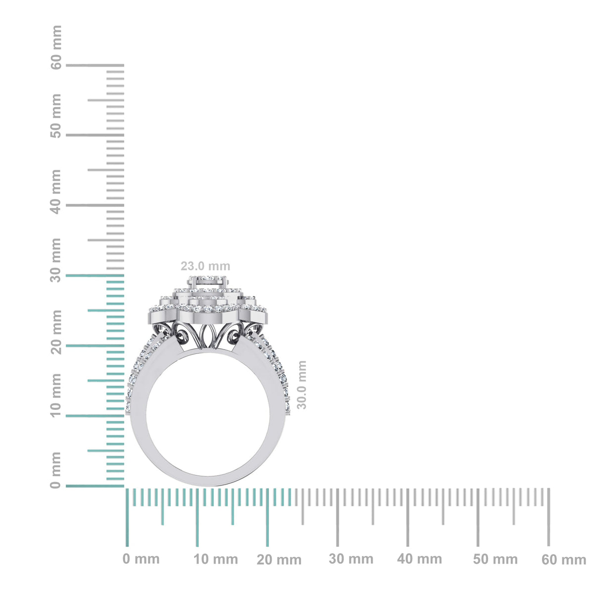 10K White Gold Round Diamond Designer Sz 7 Head Ladies Ring 2 Cttw