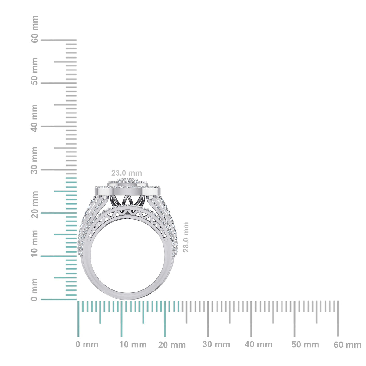 10K White Gold Round Baguette Diamond Designer Sz 7 Head Ladies Ring 2-1/3 Cttw