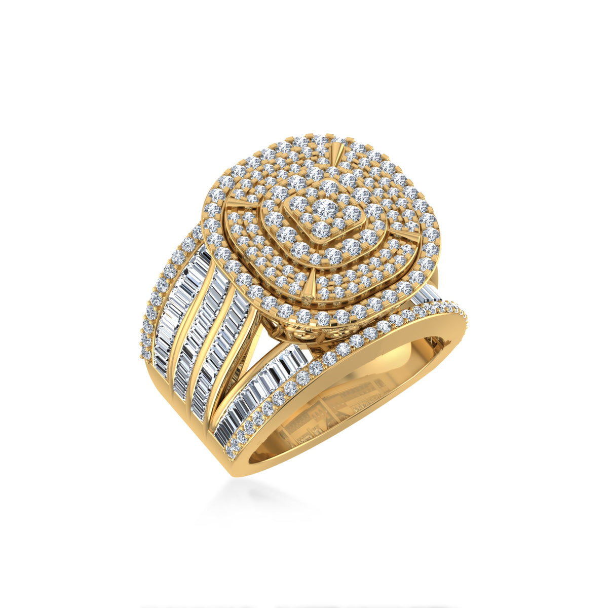 10K Yellow Gold Round Diamond Designer Sz 7 Head Ladies Ring 2-1/3 Cttw