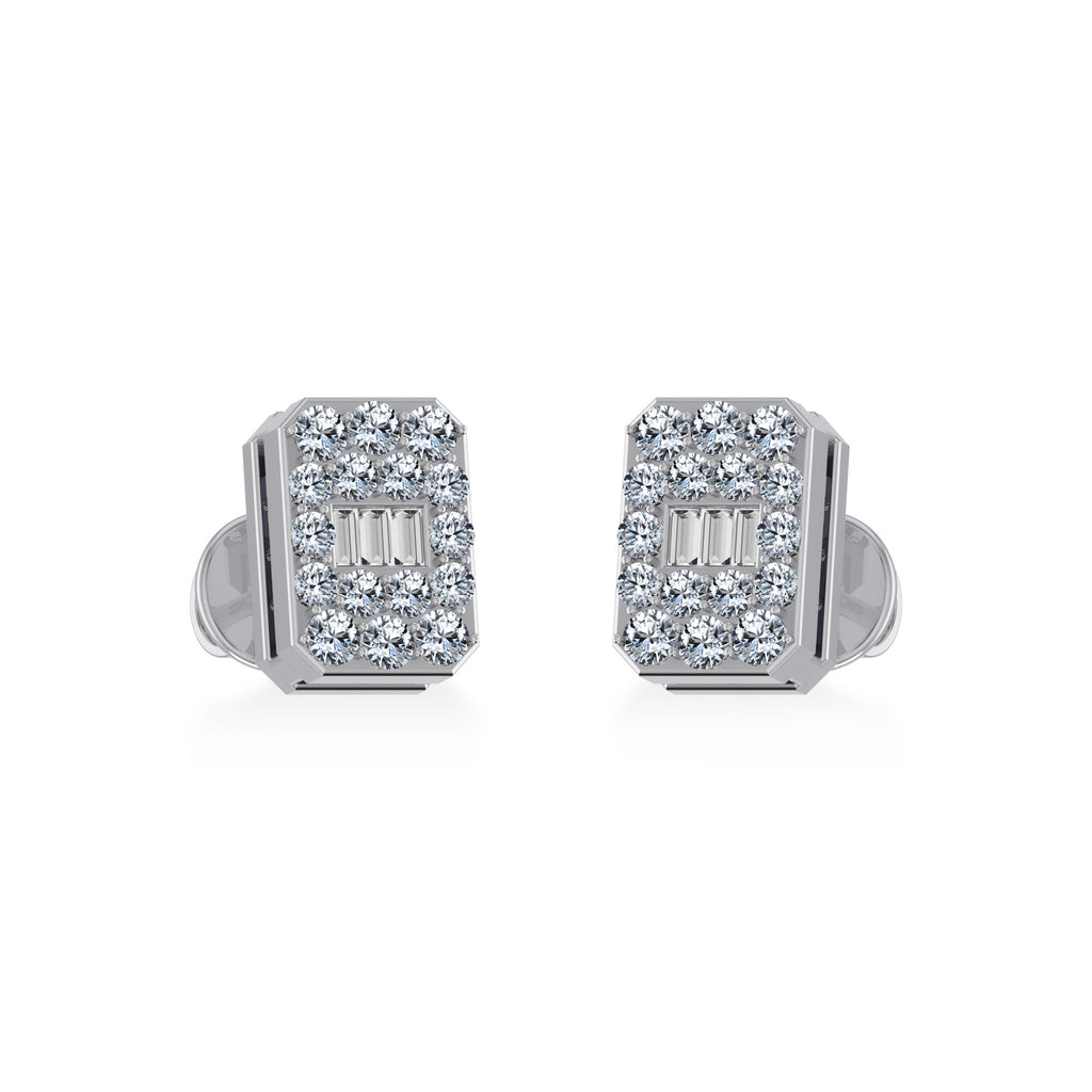 10K White Gold Baguette Diamond Emerald Shape Stud Earring 1/5 Cttw