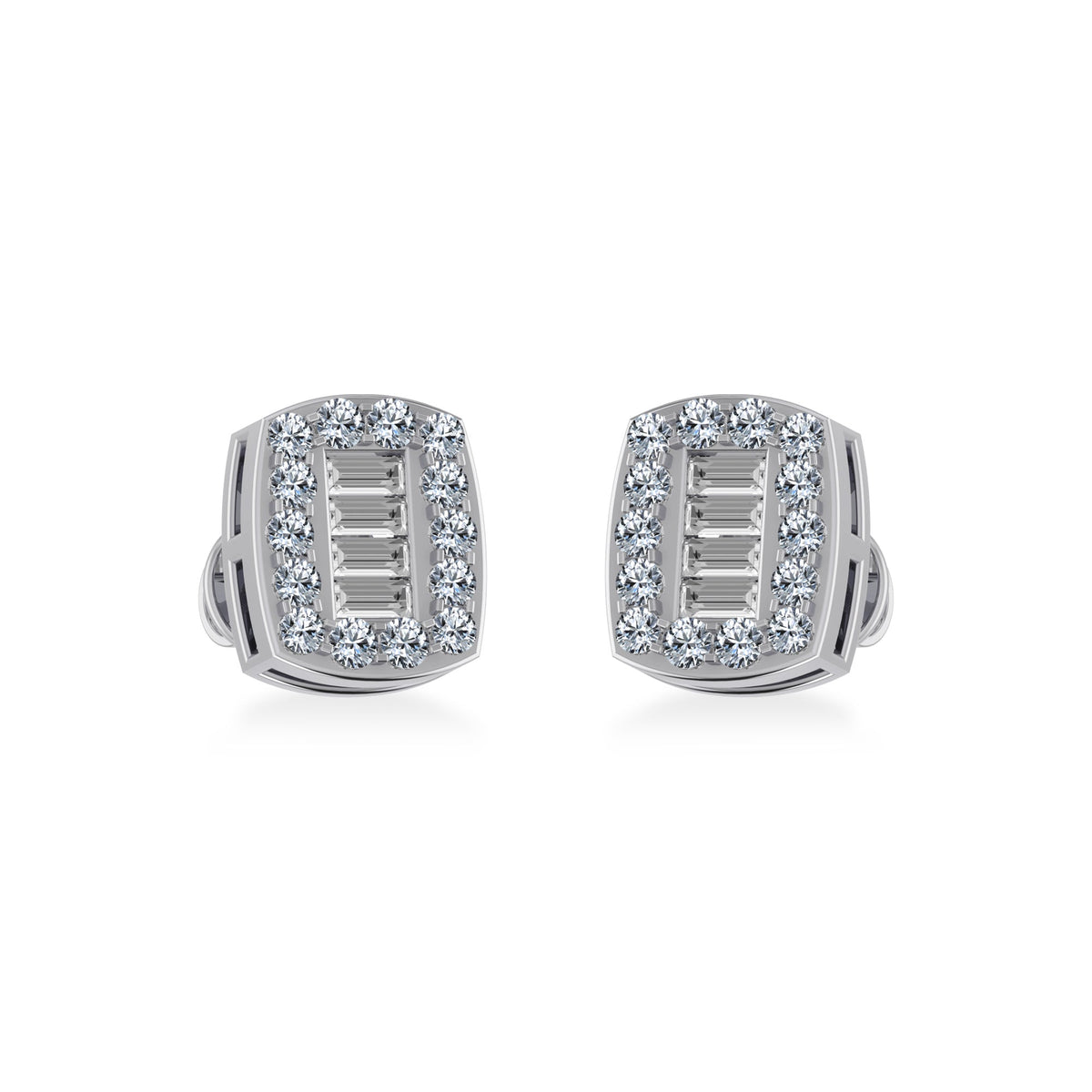10K White Gold Round Baguette Diamond Stud Earring 3/8 Cttw