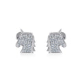10K White Gold Round Diamond Horse Animal Designer Stud Earring 1/5 Cttw