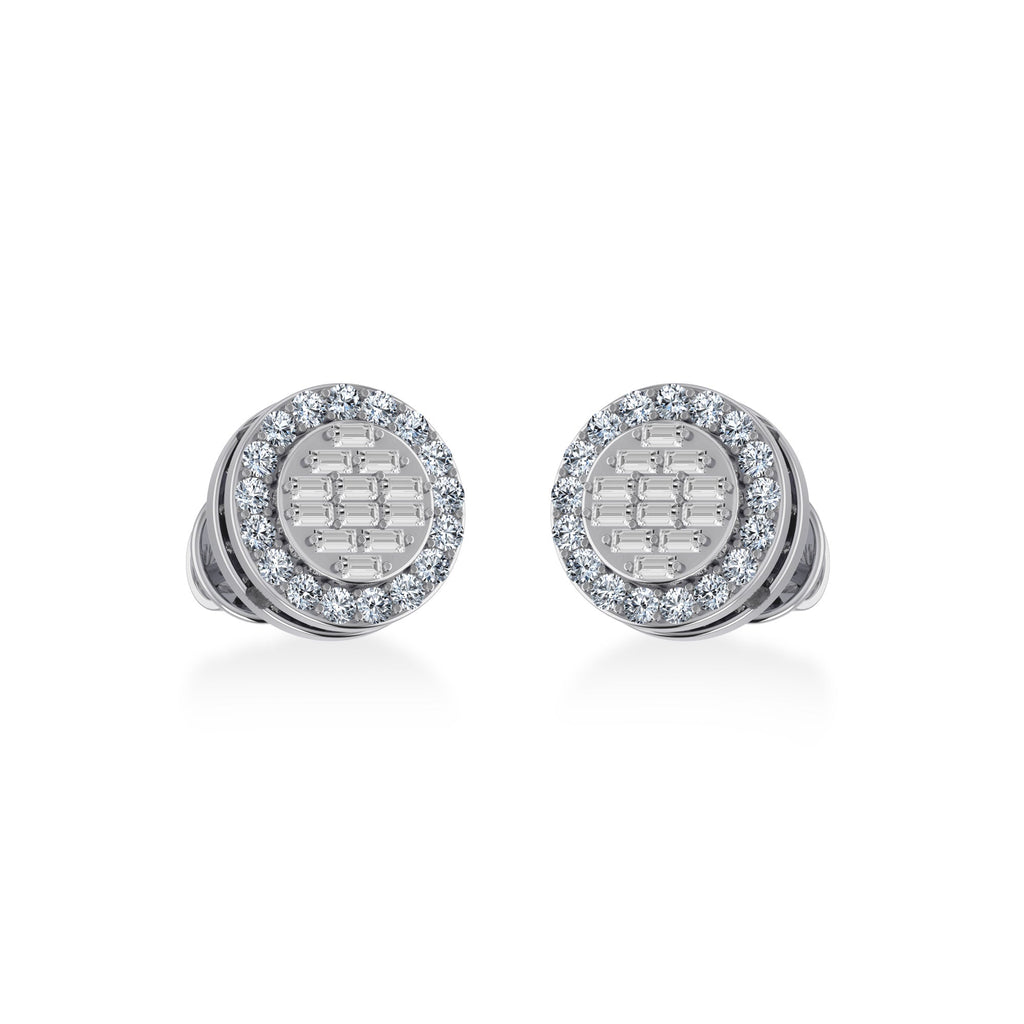 10K White Gold Round Baguette Diamond Stud Earring 1/3 Cttw