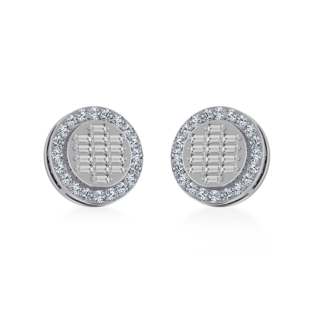 10K White Gold Round Baguette Diamond Stud Earring 5/8 Cttw