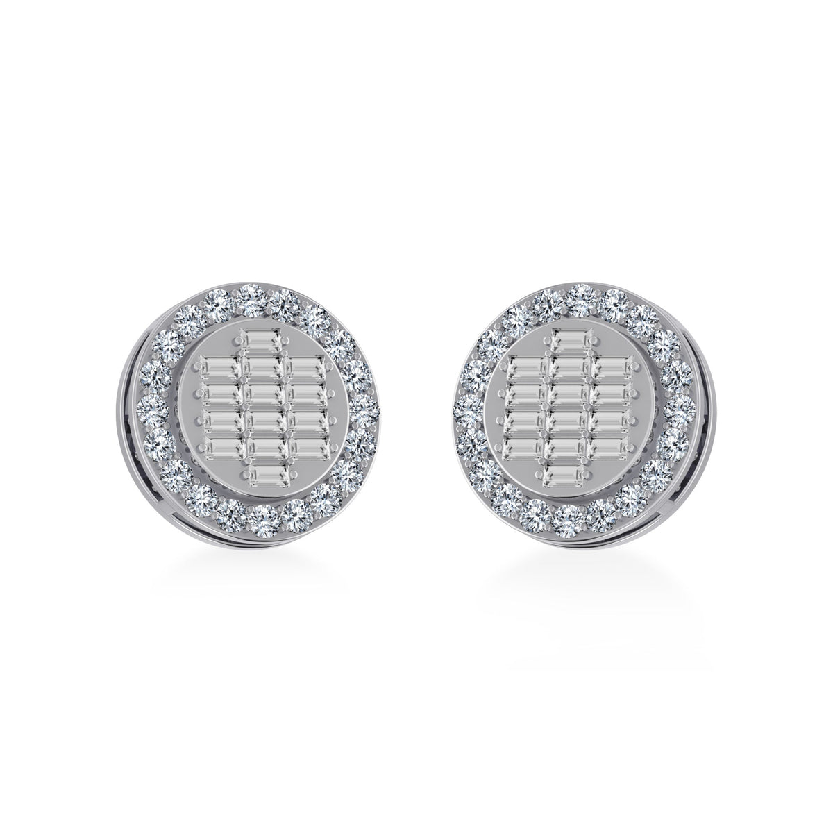 10K White Gold Round Baguette Diamond Stud Earring 5/8 Cttw