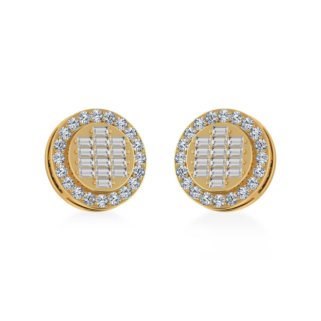 10K Yellow Gold Round Baguette Diamond Cluster Stud Earring 5/8 Cttw